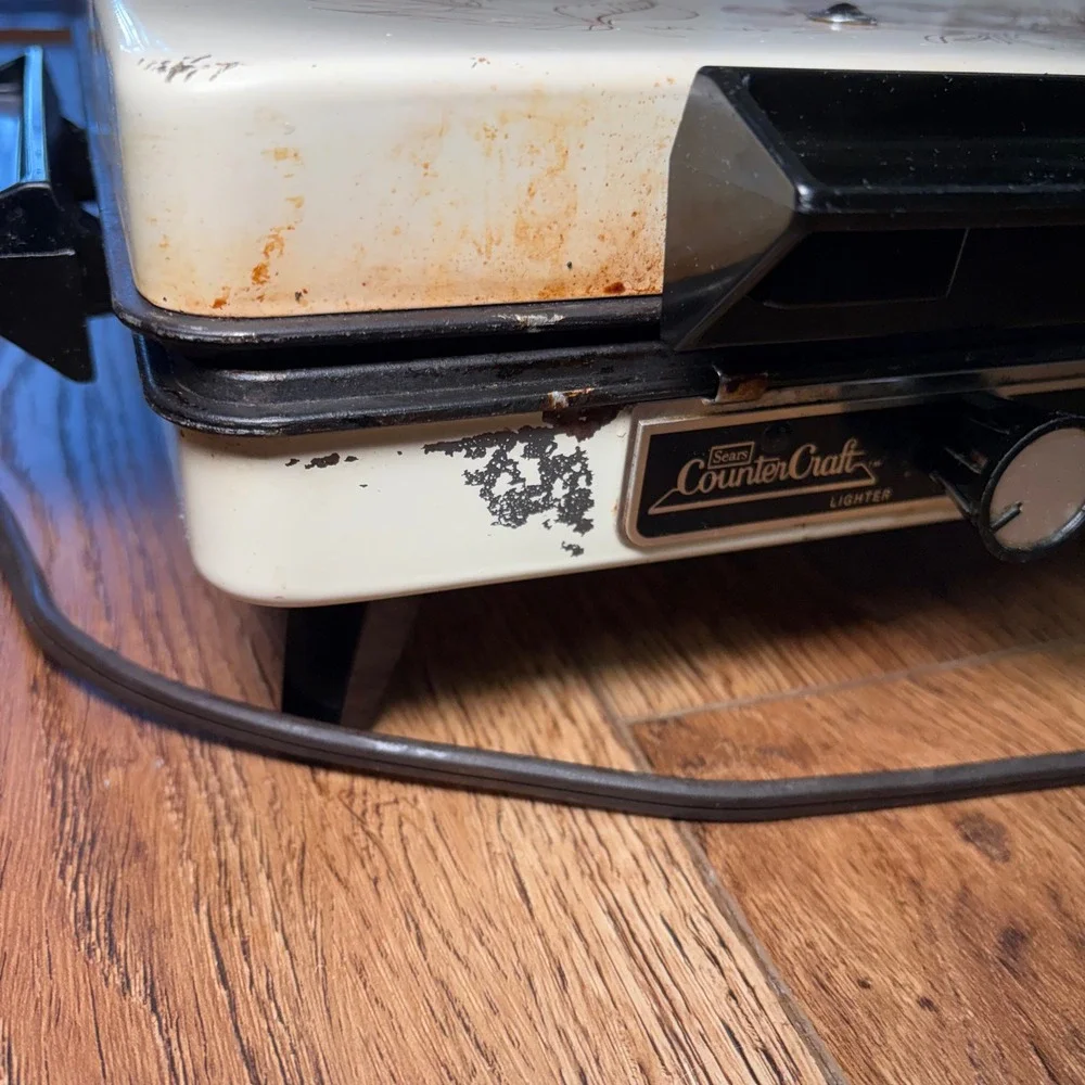 Vintage Sears CounterCraft Grill-Waffle Maker Brown Cream Botanical Herb Tested